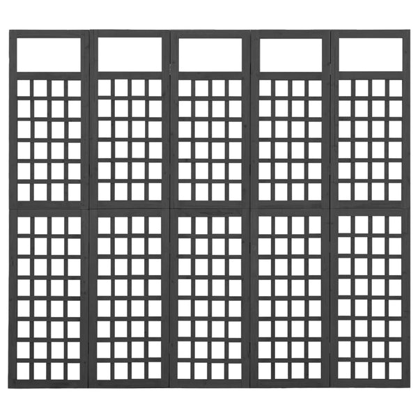 vidaXL Trellis/Room Divider 5-Panel Solid Fir Wood Black 201.5x180 cm