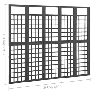 vidaXL Trellis/Room Divider 5-Panel Solid Fir Wood Black 201.5x180 cm