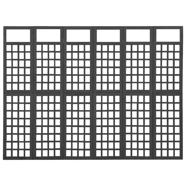 vidaXL Trellis/Room Divider 6-Panel Solid Fir Wood Black 242.5x180 cm