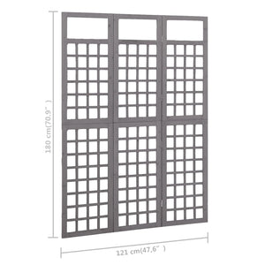 vidaXL Trellis/Room Divider 3-Panel Solid Fir Wood Grey 121x180 cm
