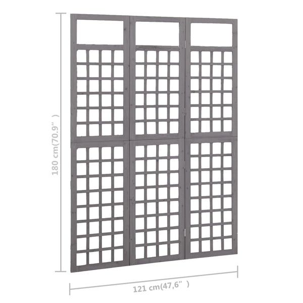 vidaXL Trellis/Room Divider 3-Panel Solid Fir Wood Grey 121x180 cm