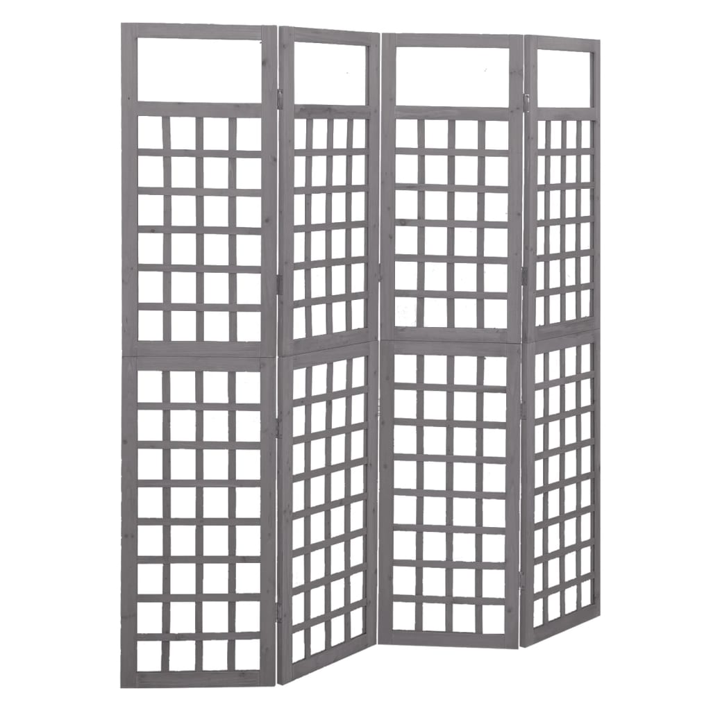 vidaXL Trellis/Room Divider 4-Panel Solid Fir Wood Grey 161x180 cm
