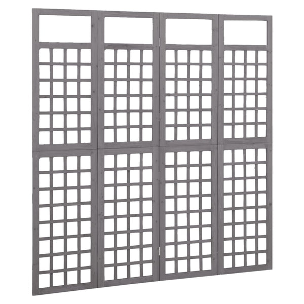vidaXL Trellis/Room Divider 4-Panel Solid Fir Wood Grey 161x180 cm