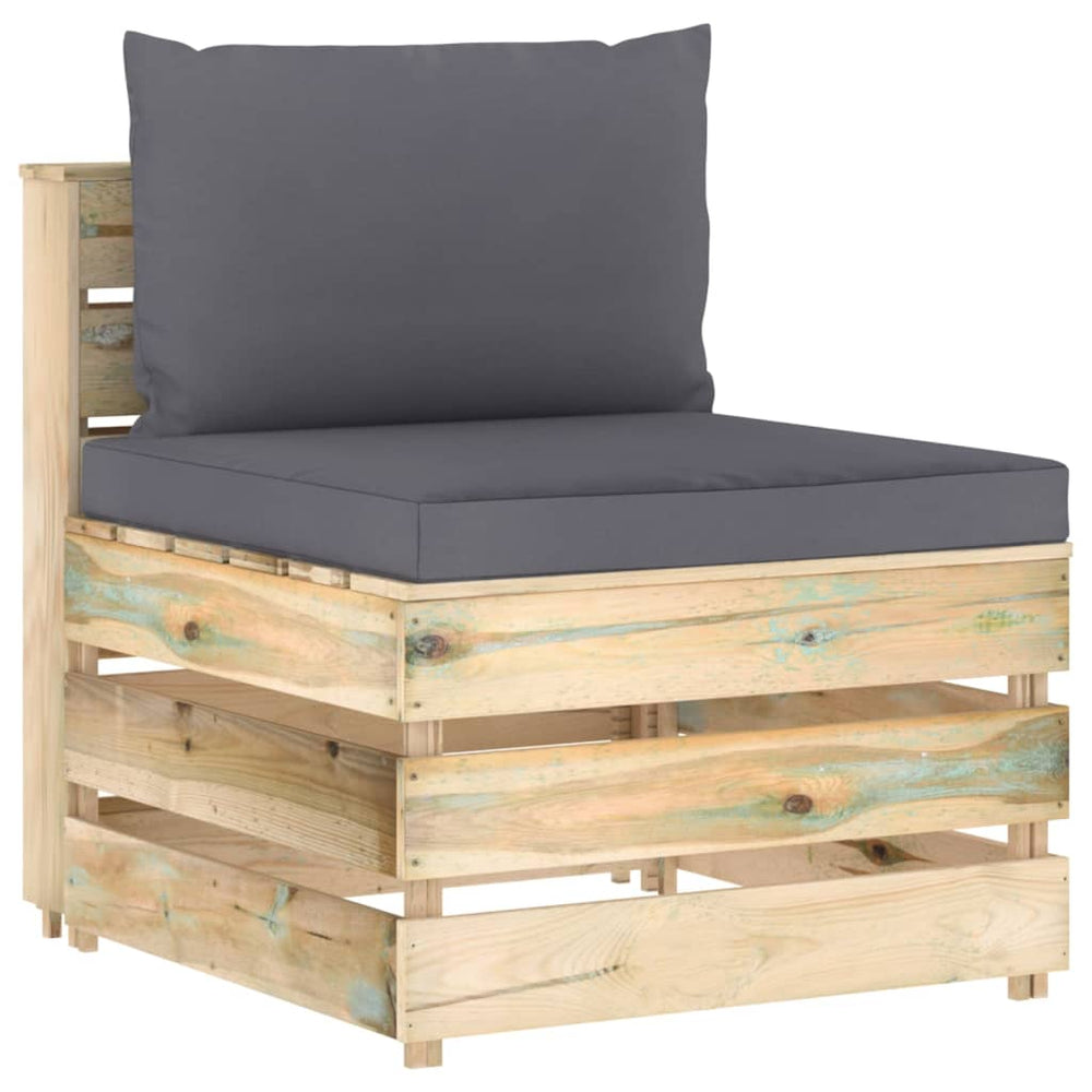 vidaXL Modular Center Sofa with Cushions Green Impregnated Wood