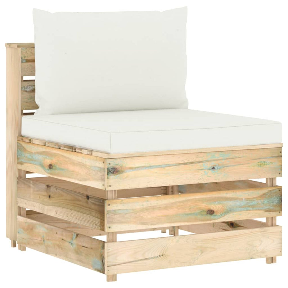 vidaXL Modular Center Sofa with Cushions Green Impregnated Wood