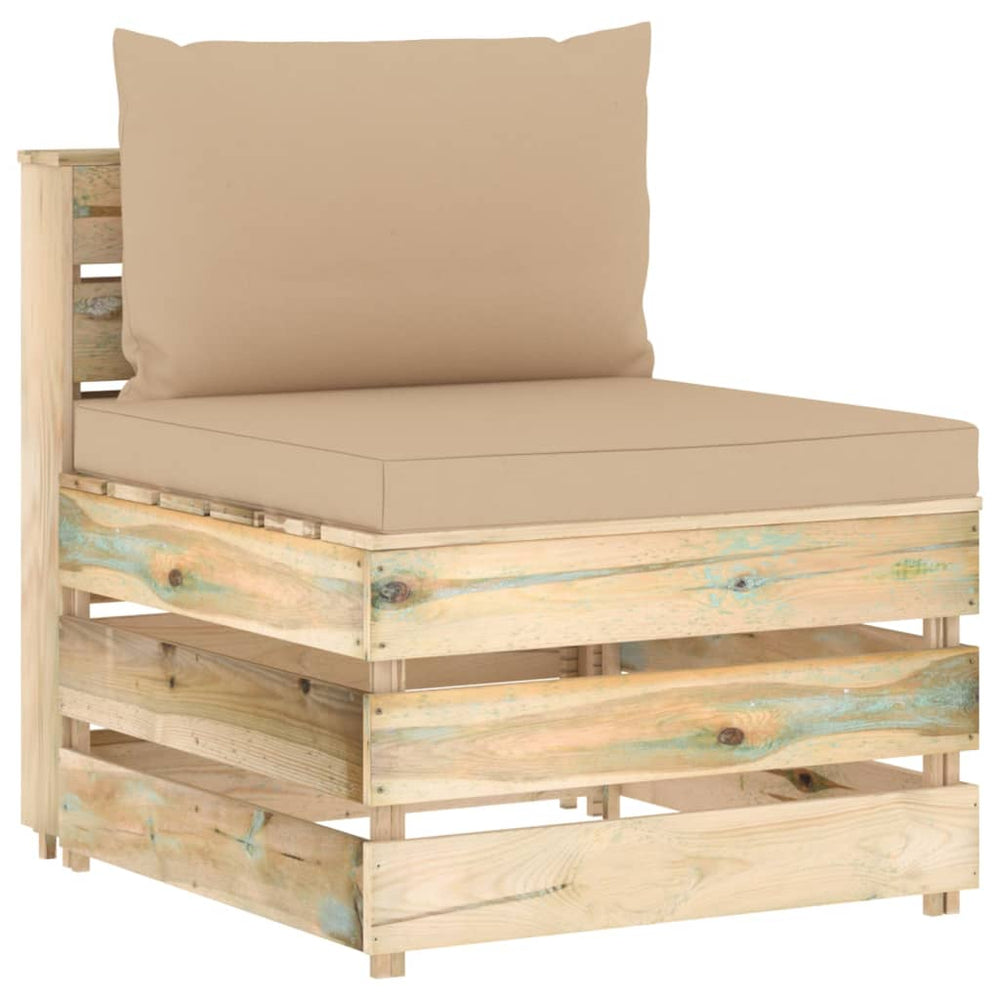 vidaXL Modular Center Sofa with Cushions Green Impregnated Wood