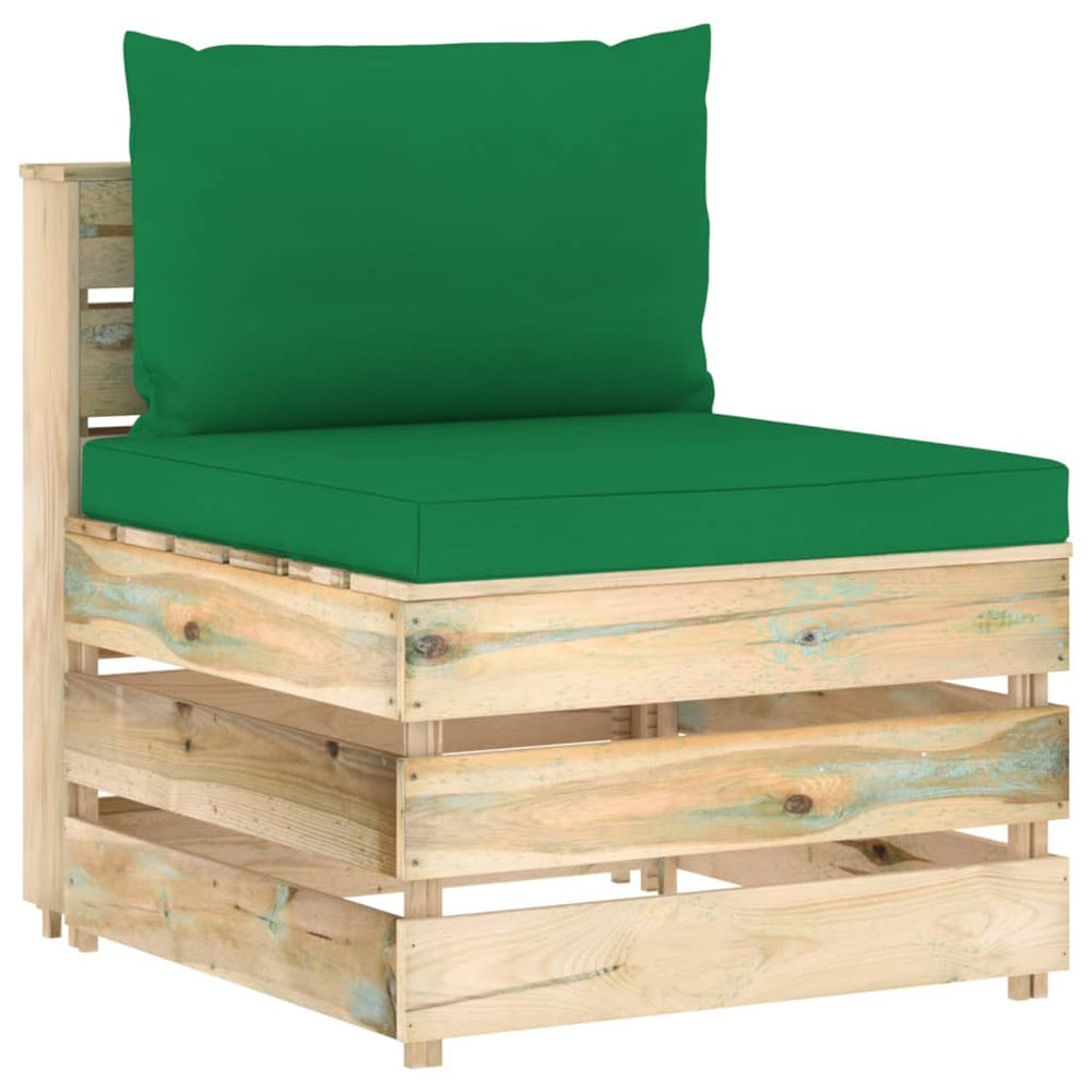 vidaXL Modular Center Sofa with Cushions Green Impregnated Wood