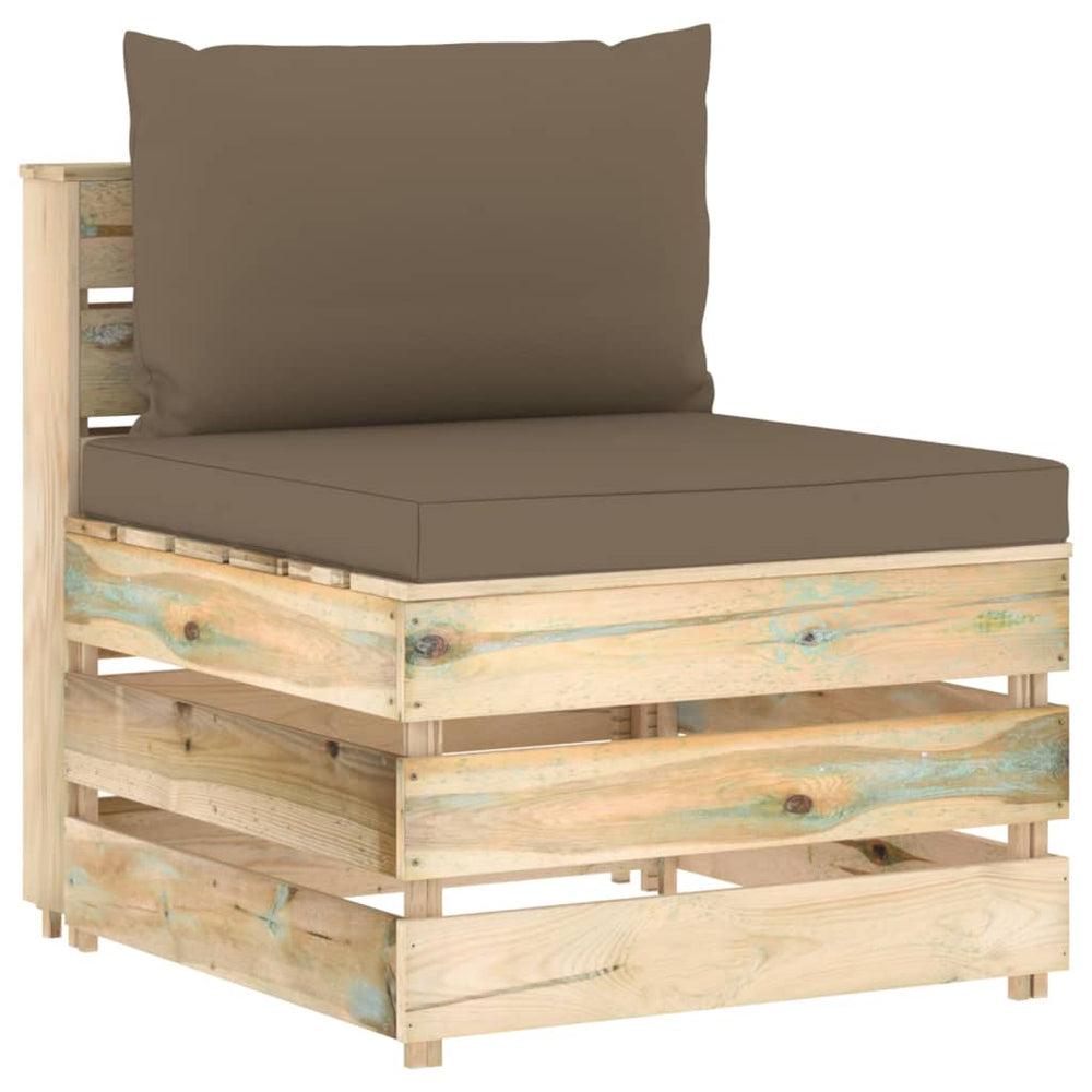 vidaXL Modular Center Sofa with Cushions Green Impregnated Wood