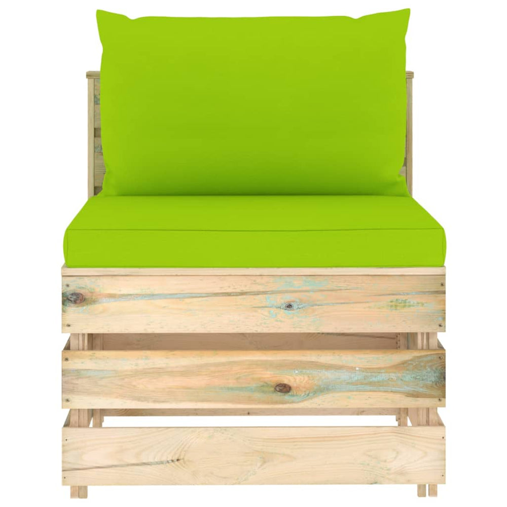 vidaXL Modular Center Sofa with Cushions Green Impregnated Wood
