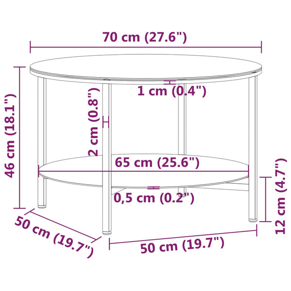 vidaXL Side Table Black and Transparent 70 cm Tempered Glass
