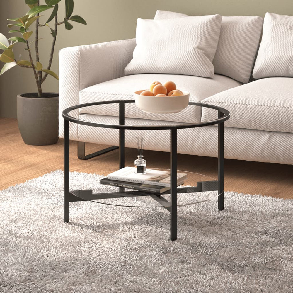 vidaXL Side Table Black and Transparent 70 cm Tempered Glass