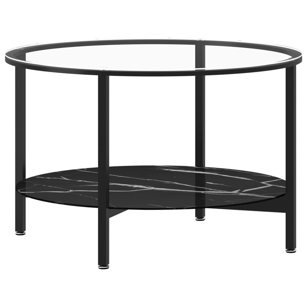 vidaXL Side Table Black and Black Marble Look 70 cm Tempered Glass