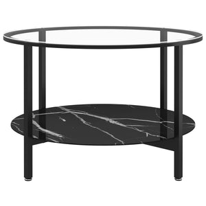 vidaXL Side Table Black and Black Marble Look 70 cm Tempered Glass