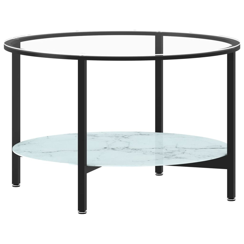 vidaXL Side Table Black and White Marble Look 70 cm Tempered Glass