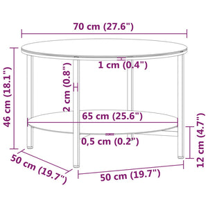 vidaXL Side Table Black and White Marble Look 70 cm Tempered Glass