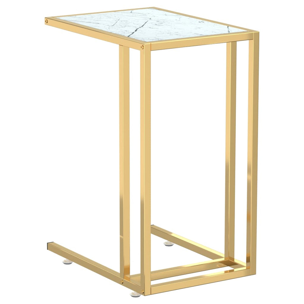 vidaXL Computer Side Table White Marble 50x35x65 cm Tempered Glass