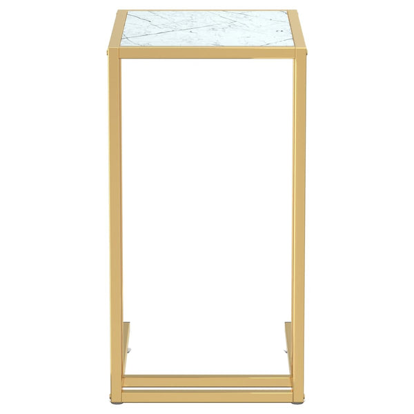 vidaXL Computer Side Table White Marble 50x35x65 cm Tempered Glass