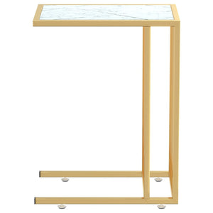 vidaXL Computer Side Table White Marble 50x35x65 cm Tempered Glass