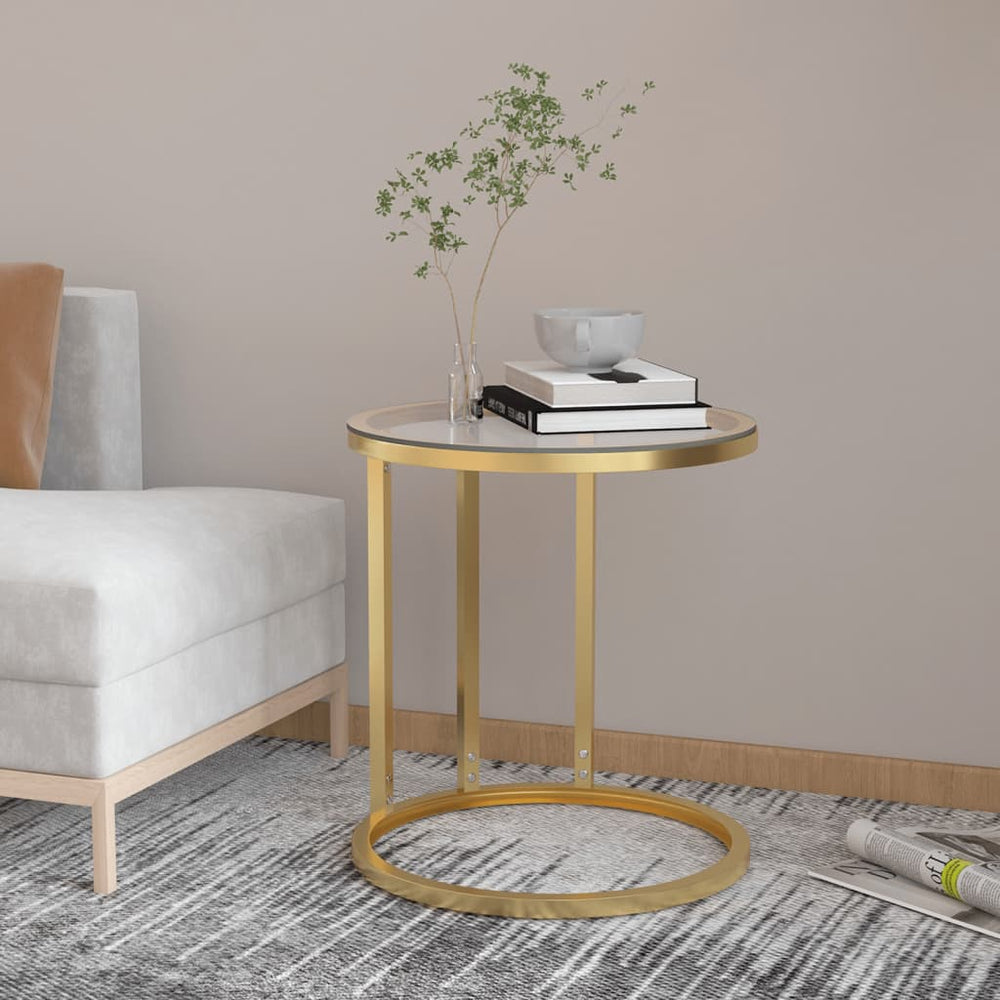 vidaXL Side Table Golden and Transparent 45 cm Tempered Glass