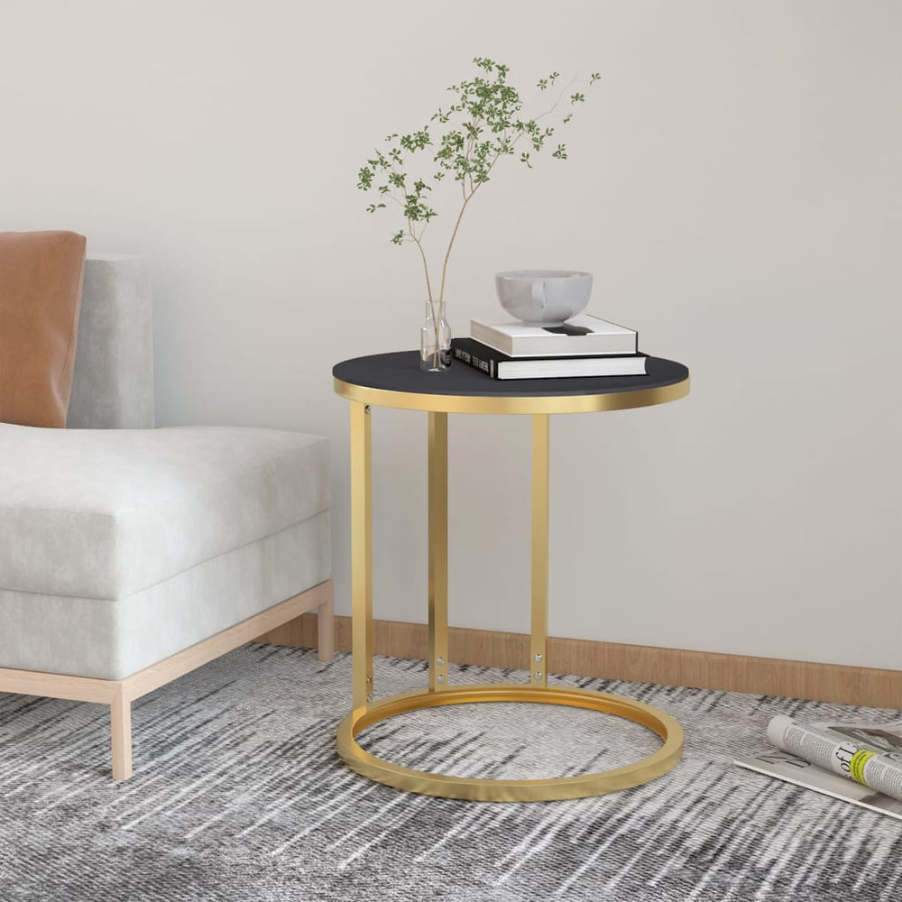 vidaXL Side Table Gold and Black 45 cm Toughened Glass
