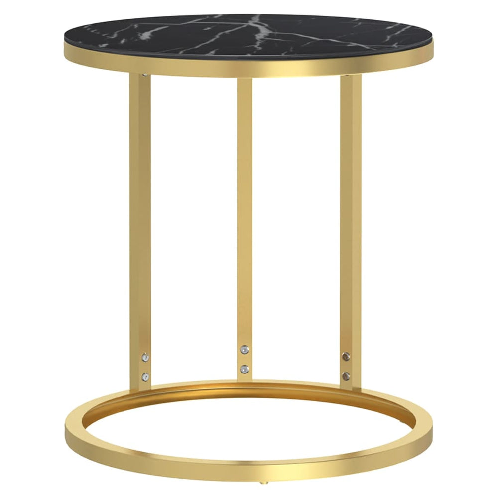 vidaXL Side Table Golden and Black Marble Look 45 cm Tempered Glass