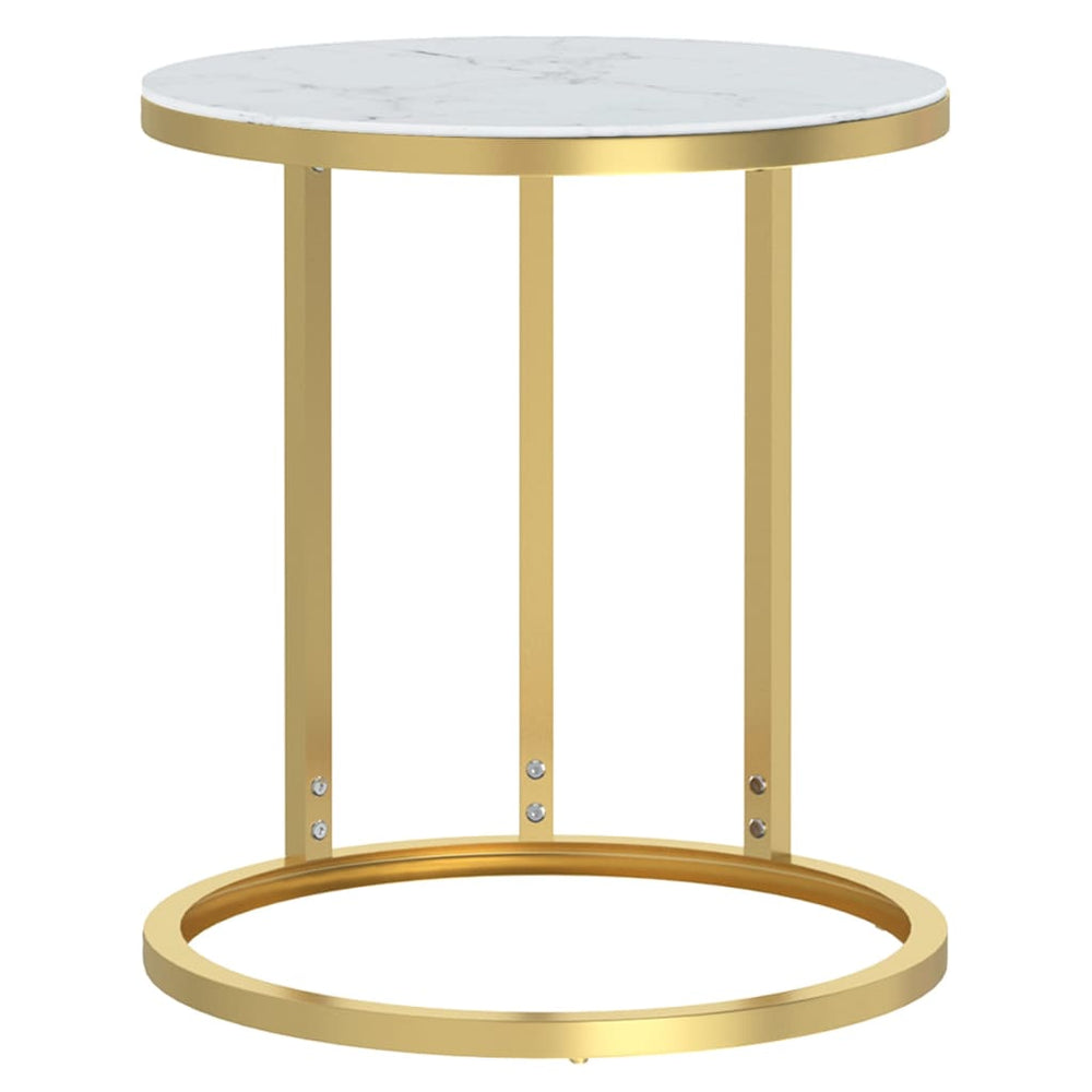vidaXL Side Table Gold and White Marble Look 45 cm Tempered Glass