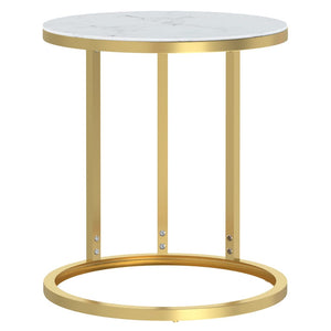 vidaXL Side Table Gold and White Marble Look 45 cm Tempered Glass