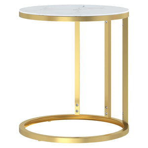 vidaXL Side Table Gold and White Marble Look 45 cm Tempered Glass