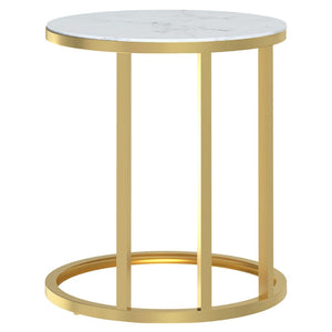 vidaXL Side Table Gold and White Marble Look 45 cm Tempered Glass