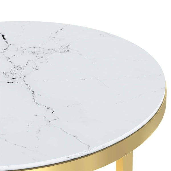 vidaXL Side Table Gold and White Marble Look 45 cm Tempered Glass