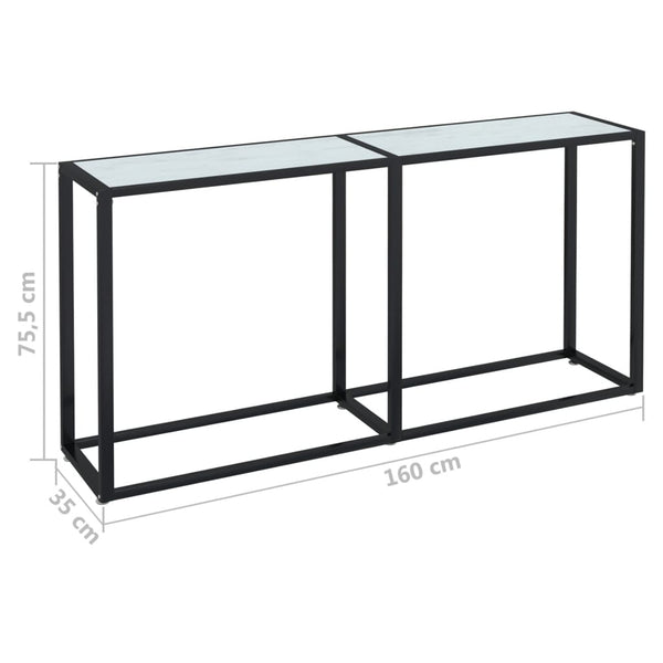 vidaXL Console Table White Marble Effect 160x35x75.5 cm Tempered Glass