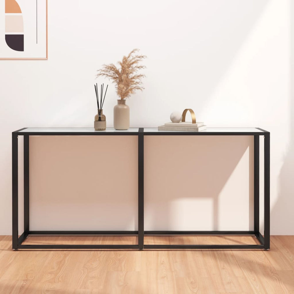 vidaXL Console Table White Marble Effect 160x35x75.5 cm Tempered Glass