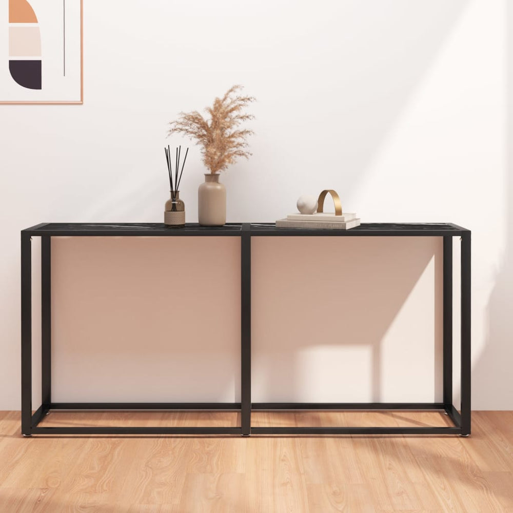 vidaXL Console Table Black Marble-Effect 160x35x75.5 cm Tempered Glass