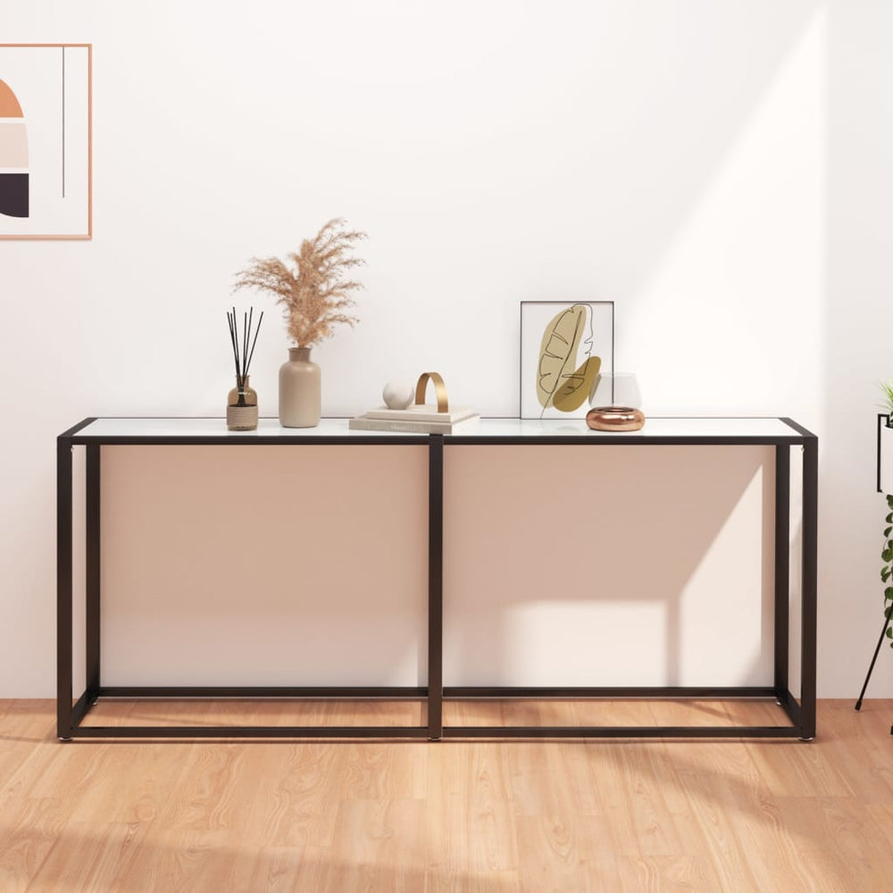 vidaXL Console Table White Marble Effect 180x35x75.5 cm Tempered Glass