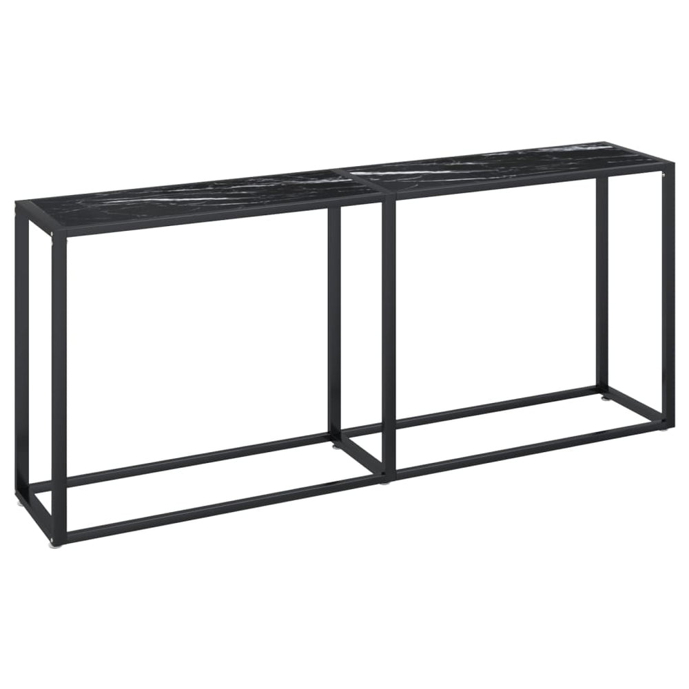 vidaXL Console Table Black Marble-Look 180x35x75.5 cm Tempered Glass