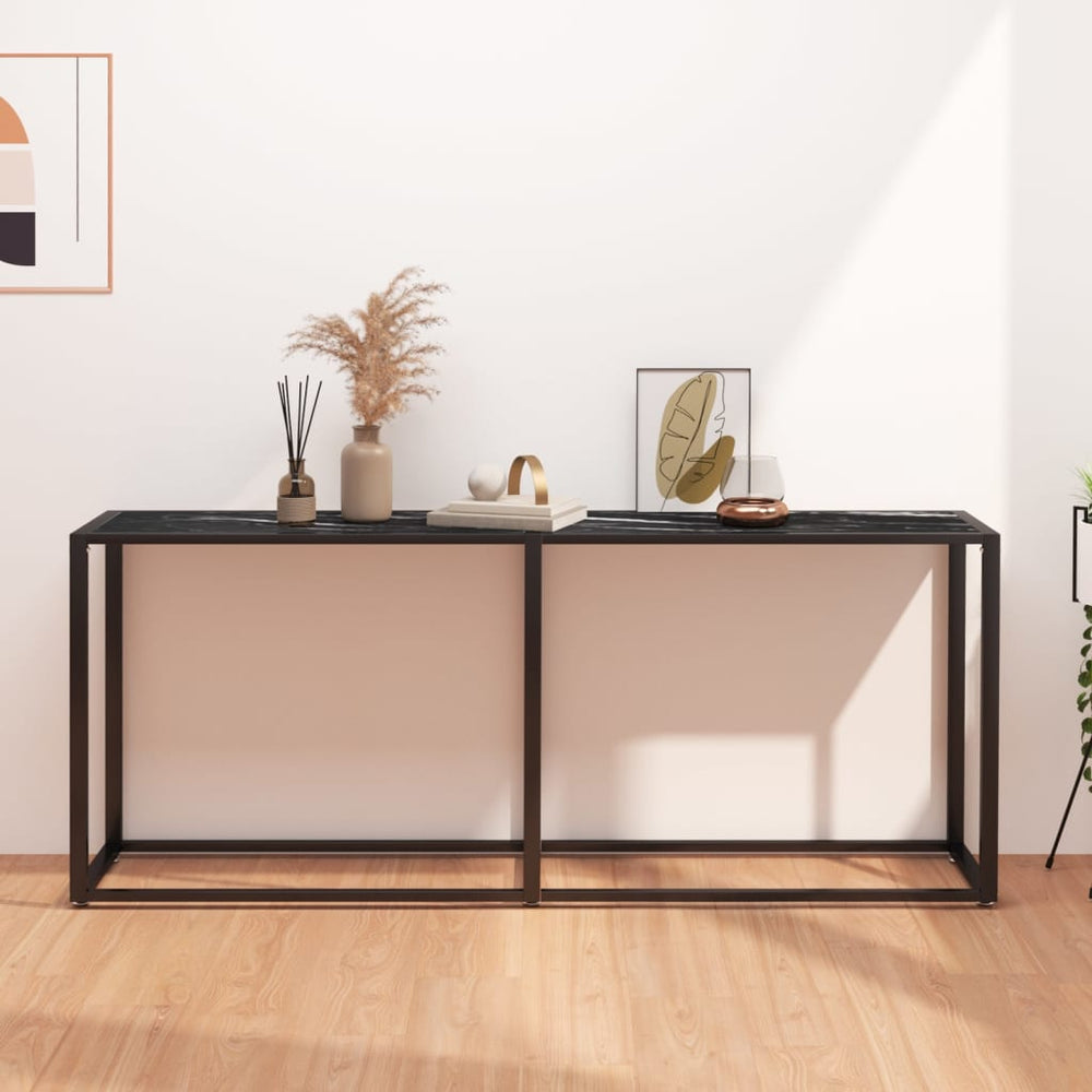 vidaXL Console Table Black Marble-Look 180x35x75.5 cm Tempered Glass