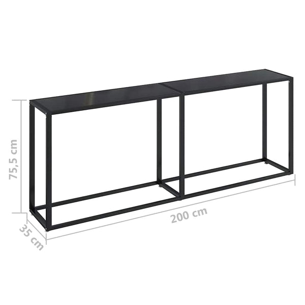 vidaXL Console Table Black 200x35x75.5 cm Tempered Glass