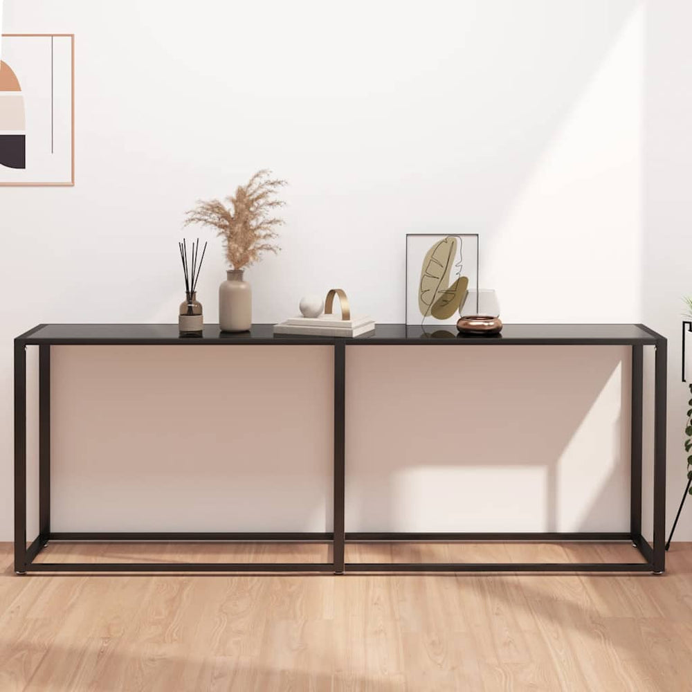 vidaXL Console Table Black 200x35x75.5 cm Tempered Glass