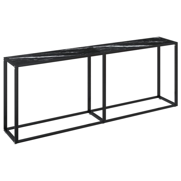 vidaXL Console Table Black Marble-Look 200x35x75.5 cm Tempered Glass