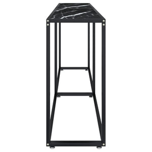 vidaXL Console Table Black Marble-Look 200x35x75.5 cm Tempered Glass