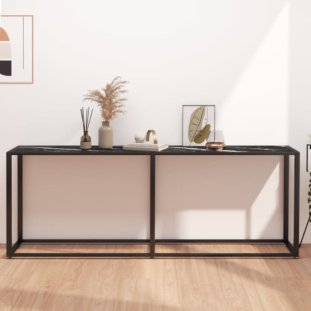 vidaXL Console Table Black Marble-Look 200x35x75.5 cm Tempered Glass