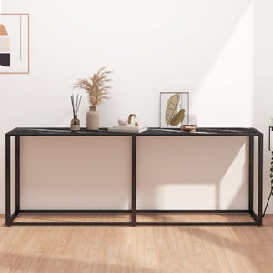 vidaXL Console Table Black Marble-Look 200x35x75.5 cm Tempered Glass