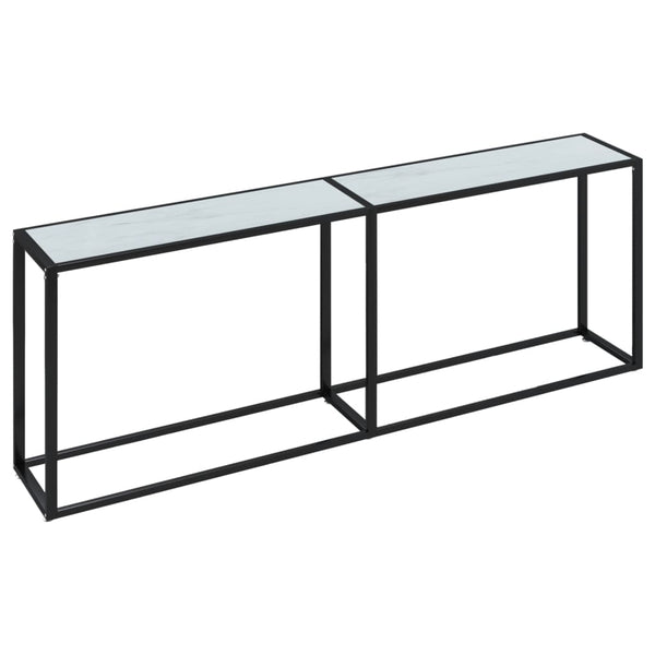 vidaXL Console Table White Marble-Look 220x35x75.5 cm Tempered Glass