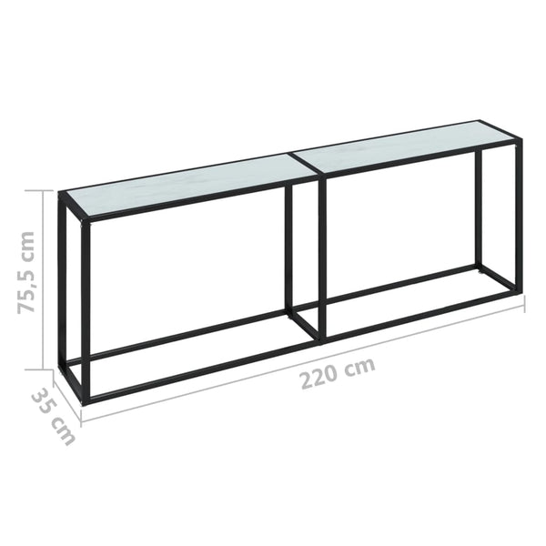 vidaXL Console Table White Marble-Look 220x35x75.5 cm Tempered Glass