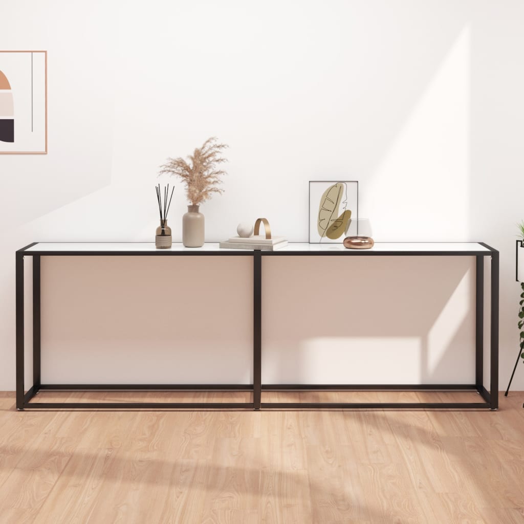 vidaXL Console Table White Marble-Look 220x35x75.5 cm Tempered Glass