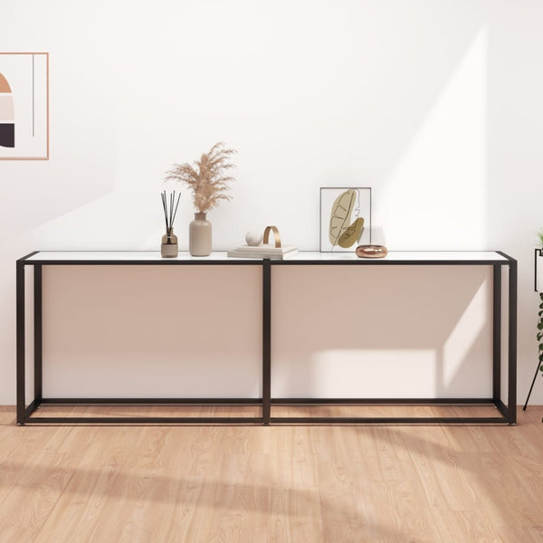 vidaXL Console Table White Marble-Look 220x35x75.5 cm Tempered Glass