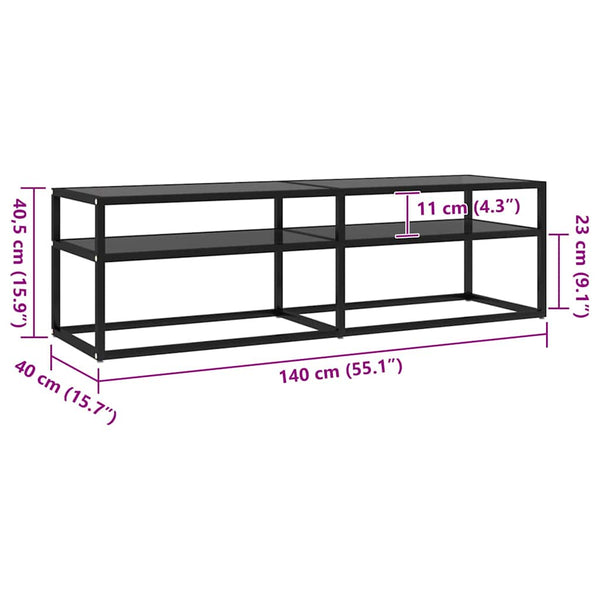vidaXL TV Cabinet Black 140x40x40.5 cm Tempered Glass