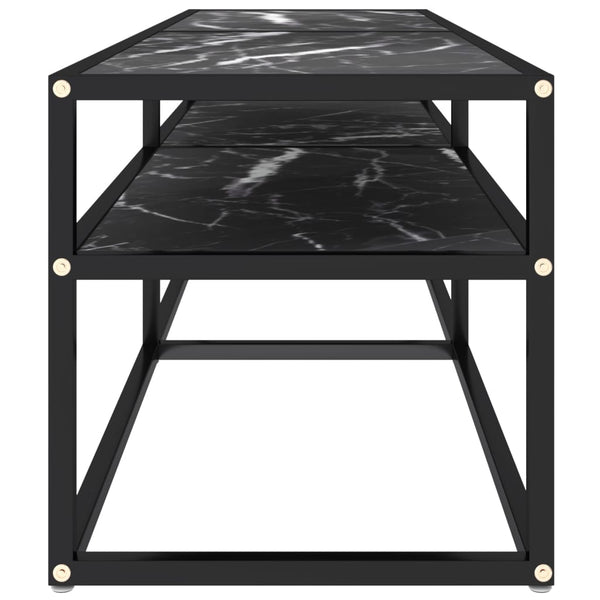 vidaXL TV Cabinet Black Marble Look 140x40x40.5 cm Tempered Glass