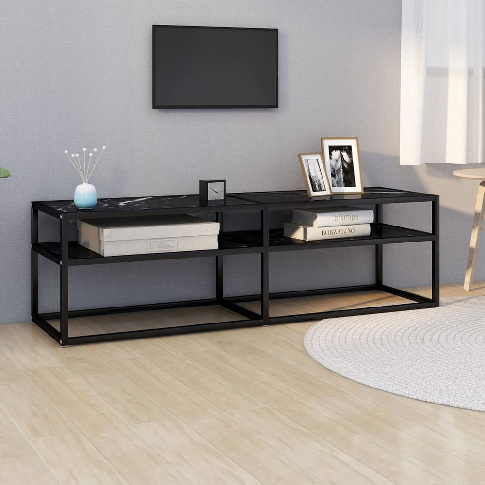 vidaXL TV Cabinet Black Marble Look 140x40x40.5 cm Tempered Glass