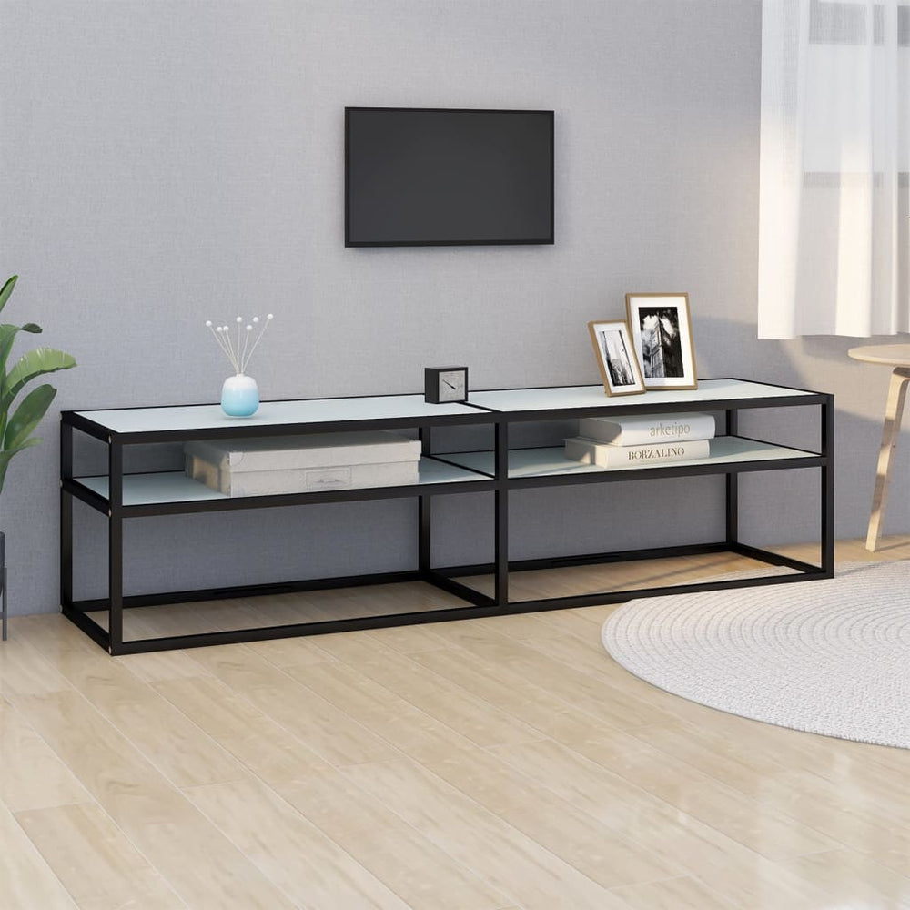 vidaXL TV Cabinet White Marble Effect 160x40x40.5 cm Tempered Glass